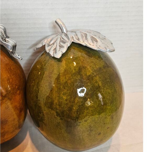 Artesana Home Vintage MCM Gourd Fruit Weighted Pewter Stem Leaf Eggplant - Picture 5 of 8